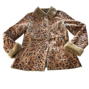 Lapis Jacket Women’s Medium Faux Suede Y2K Boho Retro Leopard Bohemian Hippie